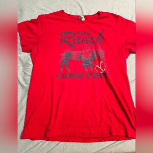 Women's Red Graphic Tee - The Ranch Comes First Yellowstone